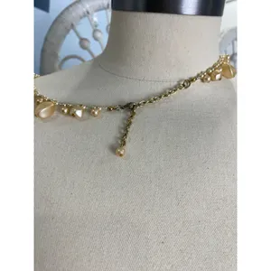 Gold Pearl Drop Beaded‎ Necklace Champagne Teardrop Beads Elegant Statement thumbnail 3