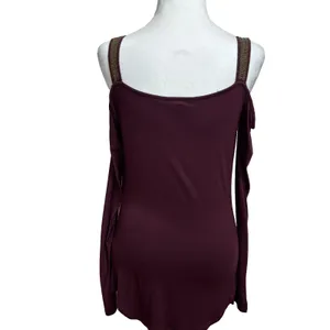 Rock &‎ Republic Cold Shoulder Top Burgundy Cowl Neck Metallic Straps Edgy S thumbnail 4