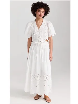 Moon River White Eyelet Midi Skirt with Scalloped Hem thumbnail 2