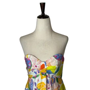 FORE Maxi Dress Women Large White Yellow Strapless Fruit Floral Tie Back Boho thumbnail 4