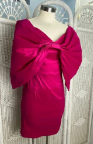 AOMEI Fuchsia Satin Oversized Bow Dress M Off Shoulder Cocktail Party Barbiecore thumbnail 1