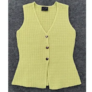 Milk & Honey Lime Chartreuse Green Knit Vest S Y2K 90s Minimalist Button Front thumbnail 2