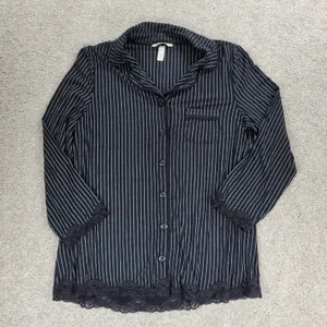 Soma Cool Collection Night Pajama Set S/M Black Stripes Lace Trim Crop Button Up thumbnail 7