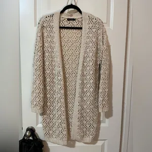moon & madison Open Knit Cardigan Oatmeal Natural Crochet Neutral Sz M thumbnail 5