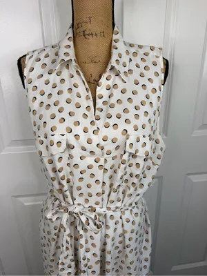 Ann Taylor XL Linen Blend Polka Dot Belted Sleeveless Midi Shirt Dress thumbnail 3