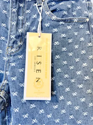 Risen Jeans 5/27 Wide Leg Blue Denim White Bow Embroidery NWT thumbnail 2