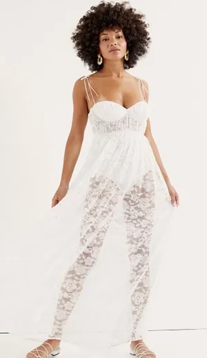 For Love & Lemons $260 Lorena Dress White Maxi Floral Bridal Lace Fairy Ethereal thumbnail 1