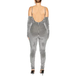 Naked‎ Wardrobe Black White Velour Houndstooth Jumpsuit Large NWT thumbnail 2