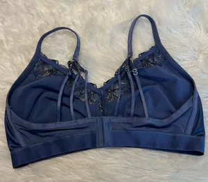 Aerie Blue Satiny Bra Size XL unpadded under wireless lace trim strappy back thumbnail 4