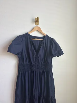 Quince 100% Organic Cotton Poplin Tiered Maxi Dress Navy Blue Size L thumbnail 8