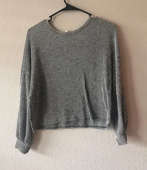 Caution to the Wind Striped Ribbed Boxy Sweater Black White thumbnail 1