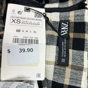 NEW Zara Black White Plaid Paperbag Tie Belt Preppy Checkered Wrap Mini Skirt XS thumbnail 6