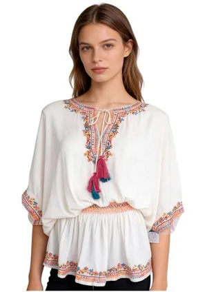 ALTAR’D STATE Bohemian Embroidered Swimsuit Cover Or Blouse Size M NEW thumbnail 1