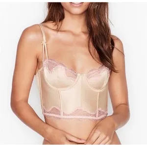 Victoria's Secret Satin Lace Corset Bustier Top Champagne Pink 38DD‎ Underwire thumbnail 2