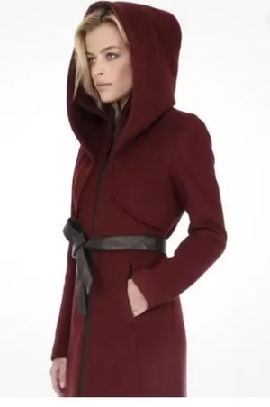 Soia & Kyo Arya Wool Blend Hooded Coat in Merlot Size Small thumbnail 3