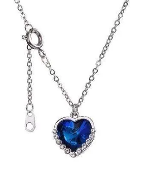 Women's Blue Crystal Love Heart Pendant Necklace thumbnail 1