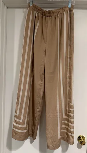 Wide Leg Striped Palazzo Pants - Beige thumbnail 1