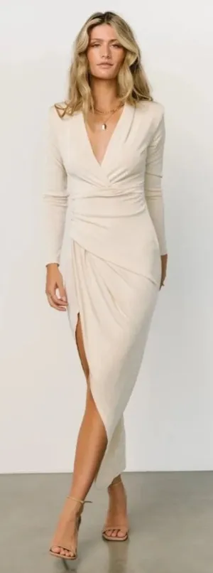 Baltic Born Pierce Shimmer Cream Long-Sleeve Gown with Side Slit thumbnail 1