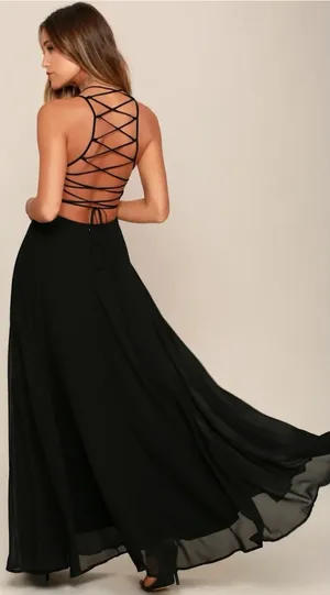 Lulus Strappy To Be Here Black‎ Lace-Up Maxi Dress Size Medium Black Backless thumbnail 1