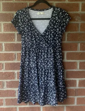 Navy Floral Babydoll Dress thumbnail 3