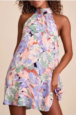Lulus Tied Back To You Lavender Multi Floral Print Mini Shift Dress thumbnail 1