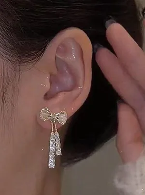Crystal Bow Silver Earrings- Gift Wrap, Present, Cute Women's Jewelry, Christmas thumbnail 4