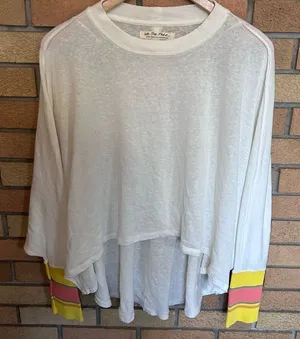 NWT We the Free White High Low Hem Stripe Statement Cuff Oversized Top Small thumbnail 1