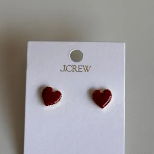 J.Crew Women's Red Mini Heart Fashion Statement Silvertone Earrings NWT thumbnail 6