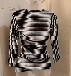 Bella swan Y2K Black white striped henley top shirt blouse long sleeve ruffle trim-S #goth #punk #grunge #whimsygoth #cottagecore Measurement in pics Great condition thumbnail 2
