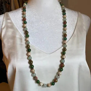Long Mixed Jasper Agate Stone Bead Strand Necklace with Etched Copper Spacers thumbnail 5