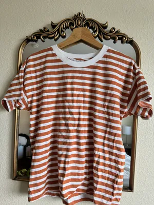 J.Crew Striped Orange and White T Shirt thumbnail 1