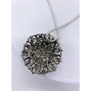Silver Jeans Lightly domed colorful rhinestone pendant necklace brushed antique silver thumbnail 6