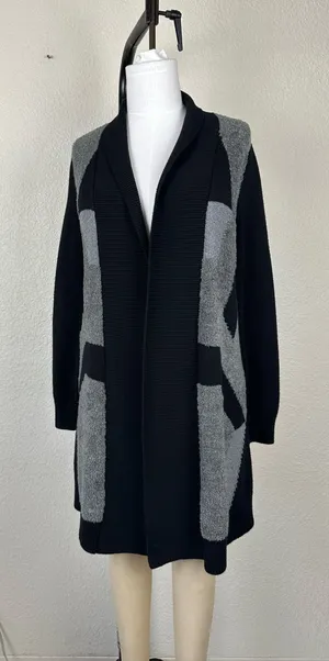 Laura Ashley Women’s Open Lon Cardigan Sweater Sz S Black /Grey thumbnail 1