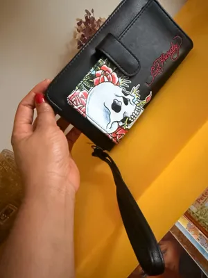 Ed Hardy Black Skull & Roses Zip Around Wristlet Wallet thumbnail 3