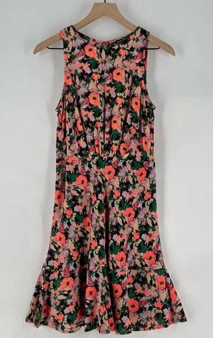 J. Crew Mercantile Neon Floral Print Ruched Waist Sleeveless Flounce Dress‎ thumbnail 1