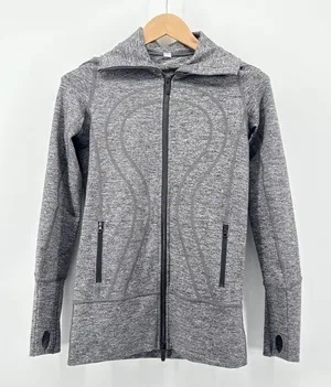 Lululemon Stride Jacket‎ II With Hood Thumbhole Zip Up Gray Activewear SZ 4 thumbnail 1