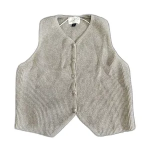 Universal Thread Beige Button-Front Knit V-neck Sleeveless Sweater Vest M thumbnail 1