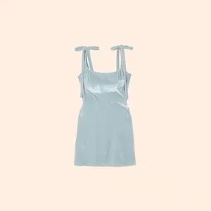 Reformation Minna Velvet Dress (Turquoise) thumbnail 1