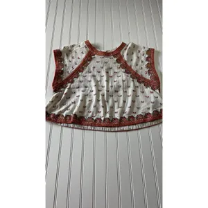 Free People Matty Printed Crop Tank Top Ivory Red Orange Geometric XL thumbnail 2
