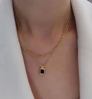 Onyx Necklace, Gold Layers Necklace, Gold Chain Necklace thumbnail 3