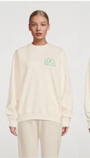 NEW Sporty & Rich Fitness Group Crewneck Sweatshirt M Off White Fleece Oversized thumbnail 1