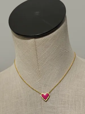 Kendra Scott Gold Necklace with Hot Pink Heart Pendant new thumbnail 6