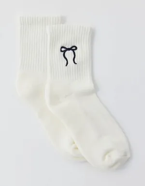Bow Icon Embroidered Quarter Crew Socks Black & White by Urban Outfitters NWT thumbnail 1