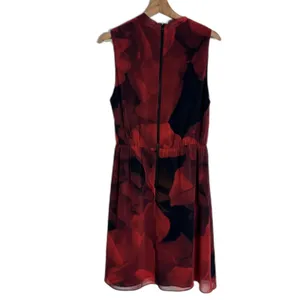 Alice + Olivia Dress Womens Medium Red Black Sleeveless Floral Tie Neck Chiffon‎ thumbnail 9