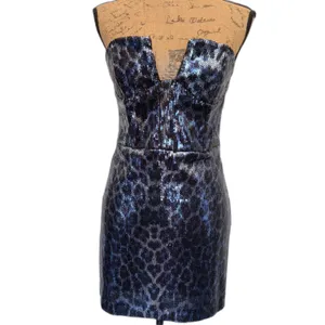 NWT Zara Blogger Favorite‎ Short Sequin Dress Blue Leopard Festive Size Medium thumbnail 4