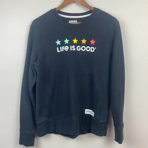 Life Is Good Sweatshirt Small Crewneck Black Stars Graphic Long‎ Sleeve Casual thumbnail 10