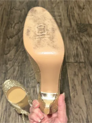 Stuart Weitzman Women's Gold Glitter Peep-Toe Slingback Heels thumbnail 6