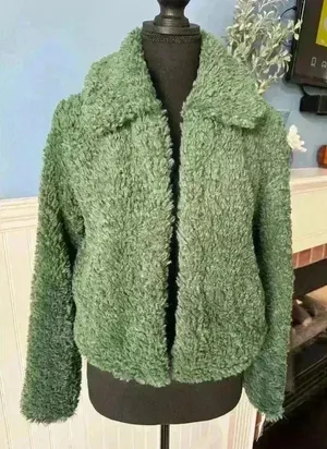 NEW BLANK NYC Faux Fur/Shearling Cropped Jacket~ Green Lights~Small~Teddy Bear thumbnail 1