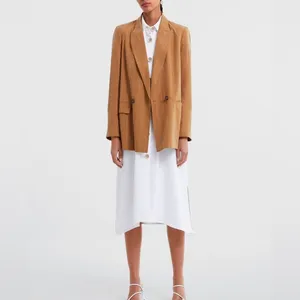 Zara Women’s Linen-blend Striped‎ Blazer Jacket in Mustard Yellow Size S thumbnail 15