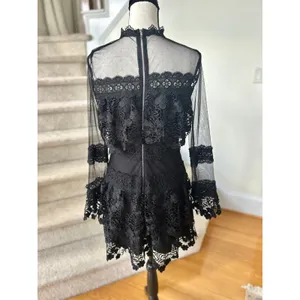 PrettyLittleThing Black Illusion Lace Long Sleeve Mini Dress Whimsygoth Fairy thumbnail 4